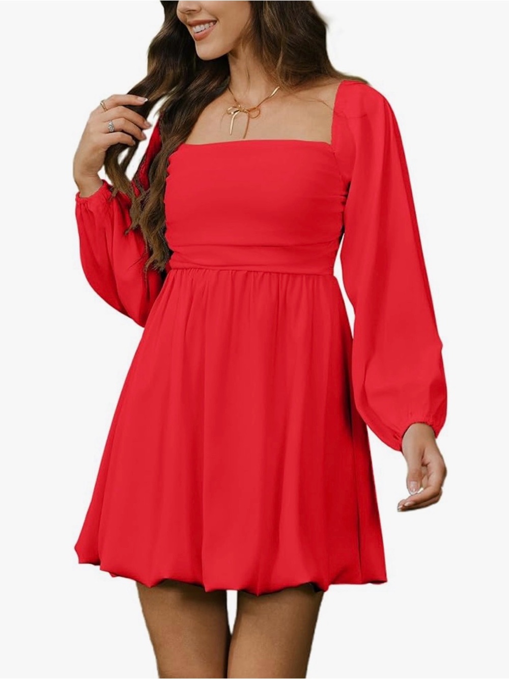 Amazon Hyperfire Red Long-Sleeve Mini bubble skirt Dress w/Draped Neckline Sz M